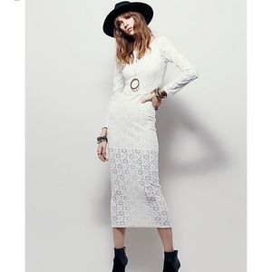 Free People Greta long sleeve white midi dress XS